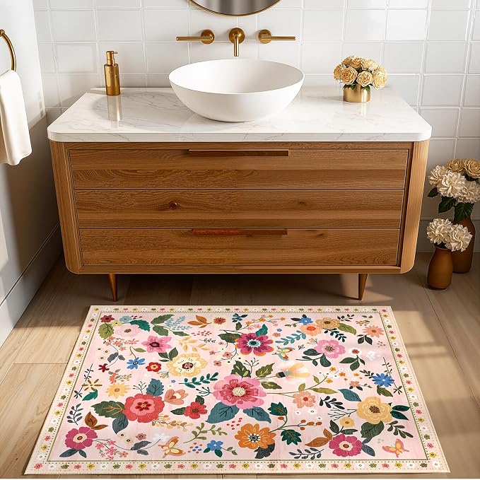 RELEANY Floral Nursery 2x3 Area Rugs Washable Print Boho Cute Carpet Non Slip - Image 3