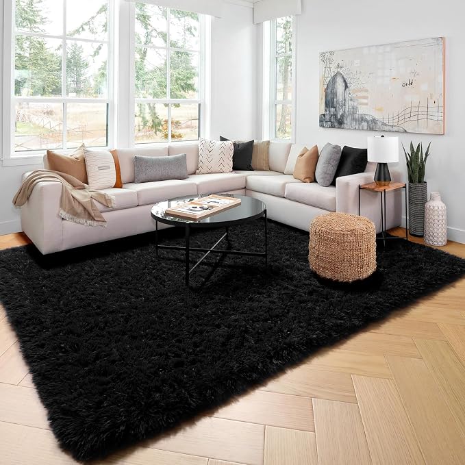 Amdrebio Black Rugs for Bedroom Living Room Decor Aesthetic, Fluffy Shag Furry - Image 8