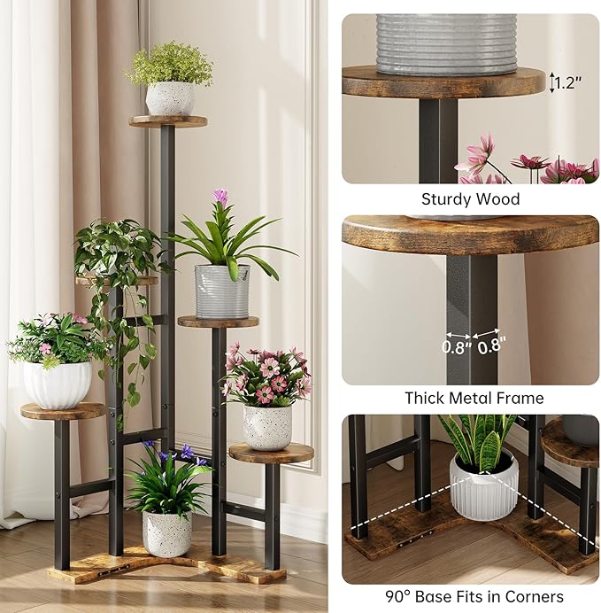 Yzosvki Corner Plant Stand Indoor, 6 Tiered Corner Plant Shelf Flower Stand - Image 4