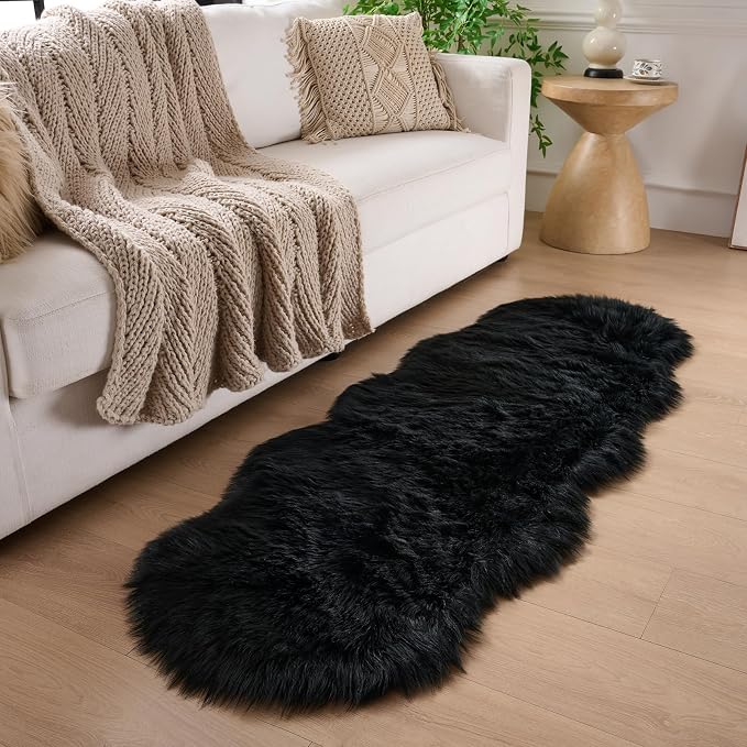Faux Fur Rug Runner 2x6 ft Black - Image 2