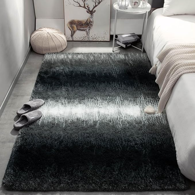 Meralax Area Rugs for Living Room Bedroom, Gradient Black 5x8 Feet Soft Fluffy - Image 2