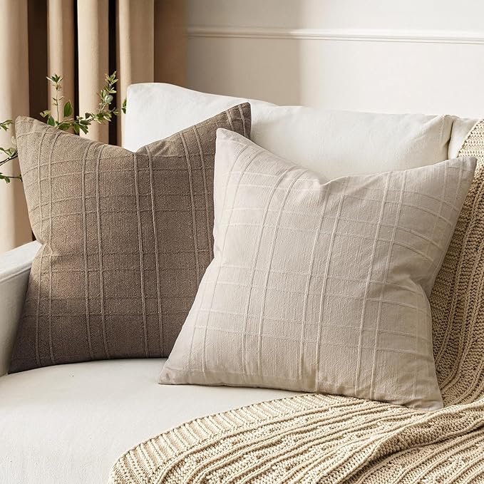 MIULEE Decorative Linen Check Throw Pillow Covers Neutral Farmhouse Vintage - Image 3