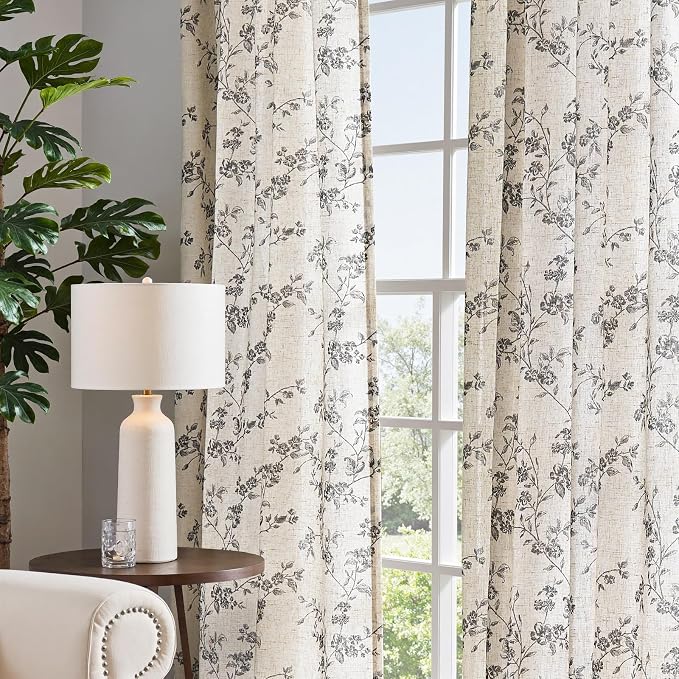 jinchan Linen Floral Curtains 63 Inch Farmhouse Country Flower Drapes Rustic - Image 6