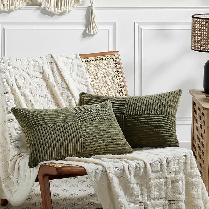 Fancy Homi 2 Packs Olive Green Lumbar Decorative Throw Pillow Covers 16x28 Inch by Fancy+Homi