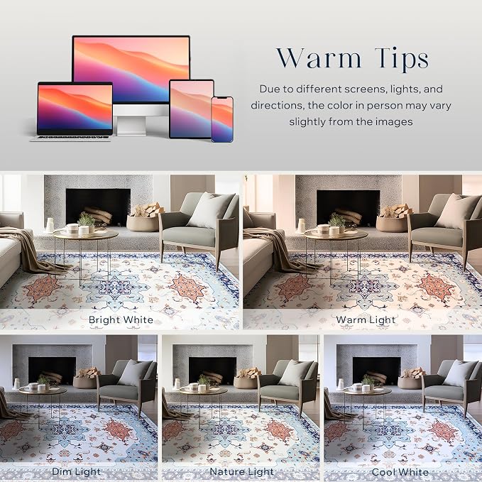 Phantoscope Washable Area Rug 6'x9' Non-Slip, Vintage Boho Rugs - Image 6