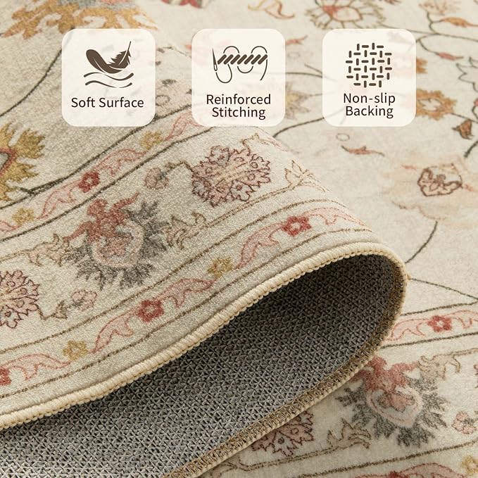 Rugxara Floral Rug for Living Room Bedroom, 6x9 Washable Rug, Vintage Boho Area - Image 4