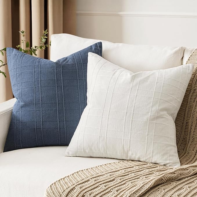 MIULEE Decorative Linen Check Throw Pillow Covers Neutral Farmhouse Vintage - Image 3