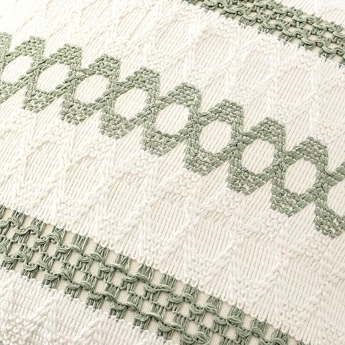 MIULEE Set of 2 Sage Green Boho Decorative Lumbar Pillow Covers 12x24 Inch - Image 4