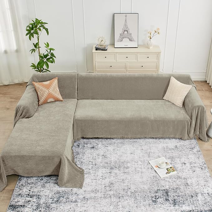 CAPALOCA Sectional Couch Covers, 2 Pieces Chenille Sofa Cover L Shaped Couch - Image 8