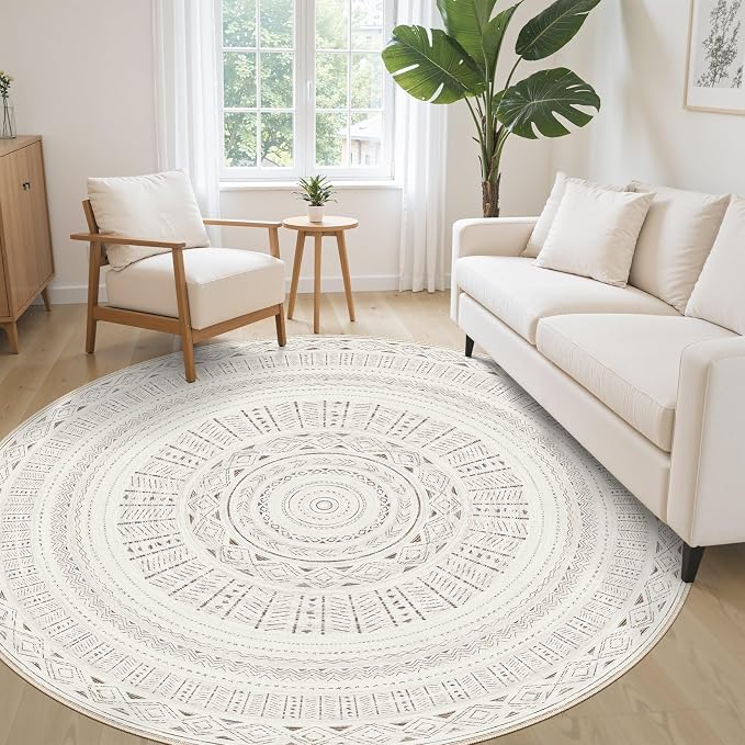 cotiled 6x6 Round Area Rug Living Room: Washable Boho Rugs - Image 3