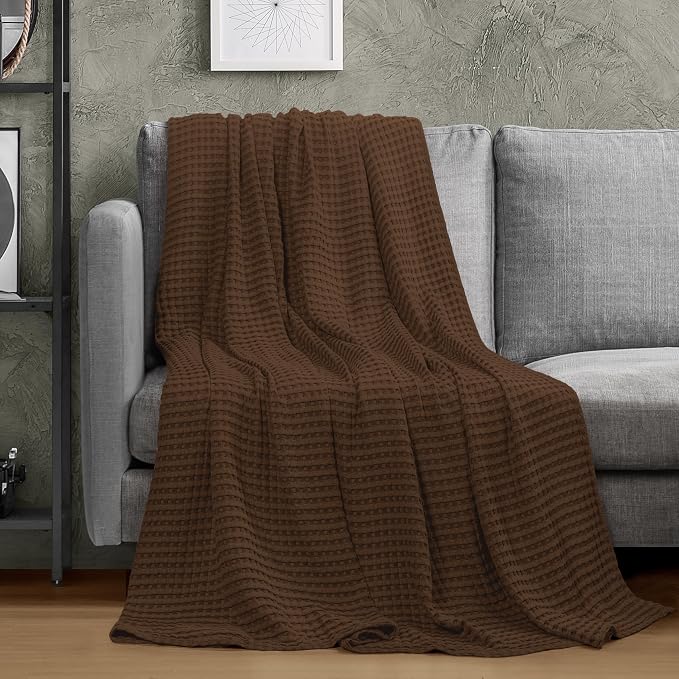 Utopia Bedding Brown 100% Cotton Waffle Blanket 300 GSM Soft Lightweight - Image 9