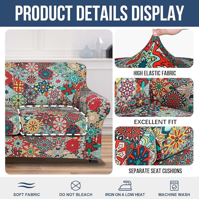 hyha Couch Cover, Loveseat Covers, Floral Pattern, 3 Pieces, Sofa Slipcovers - Image 4
