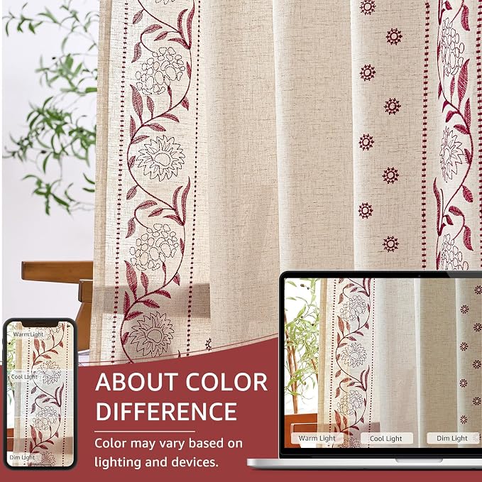 jinchan Red Floral Linen Curtains - Image 7
