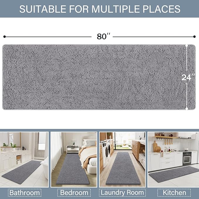 LOCHAS Luxury Bathroom Rug Shaggy Bath Mat 24 x 80 Inch, Washable Non Slip Bath - Image 2
