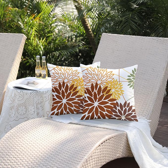 DFXSZ Brown and Yellow Floral Pillow Covers 16x16 Set of 2 Outdoor Waterproof - Image 5