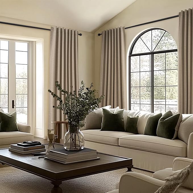 Topfinel 95 Inches Long Custom Linen Blackout Curtains Taupe Pinch Pleated - Image 7