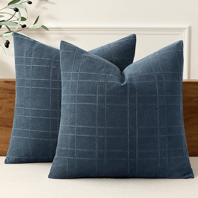 MIULEE Decorative Linen Check Throw Pillow Covers Neutral Farmhouse Vintage by MIULEE