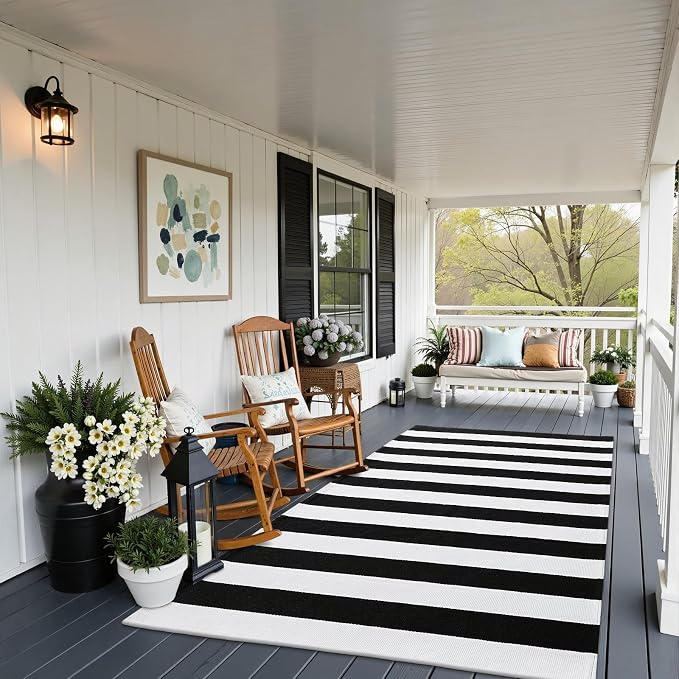 OLANLY Black and White Striped Rug 3' x 5' – Washable Cotton Indoor Outdoor - Image 8