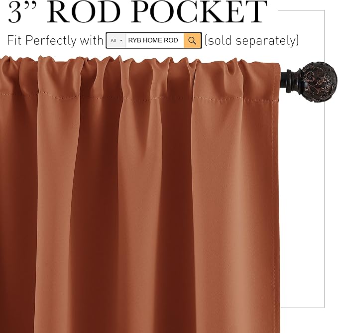 RYB HOME Blackout Cafe Curtains 30 inch Length, Short Light UV Heat Blocking - Image 2