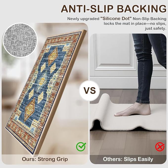 Tritard 100% Non Slip Kitchen Rugs Sets of 3 Washable Boho Kitchen Mats - Image 3