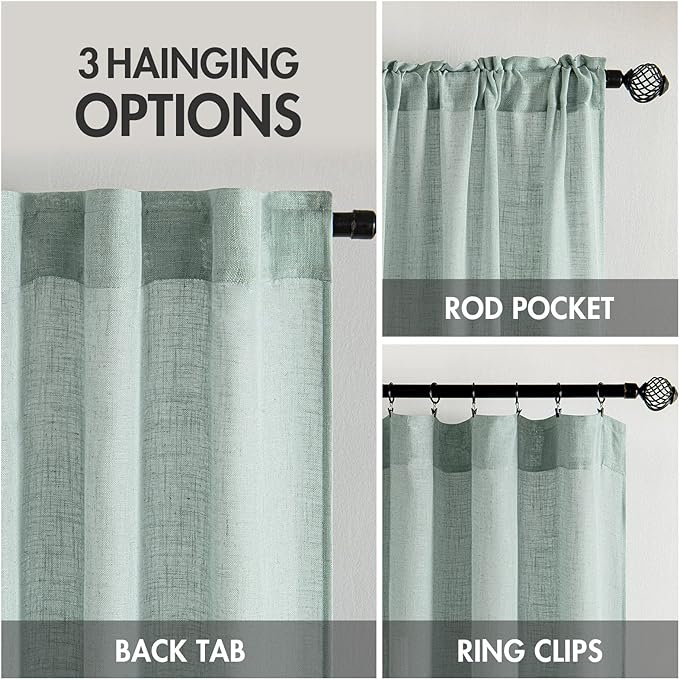 MIULEE Sea Green Linen Curtains 96 Inch Long - Image 3