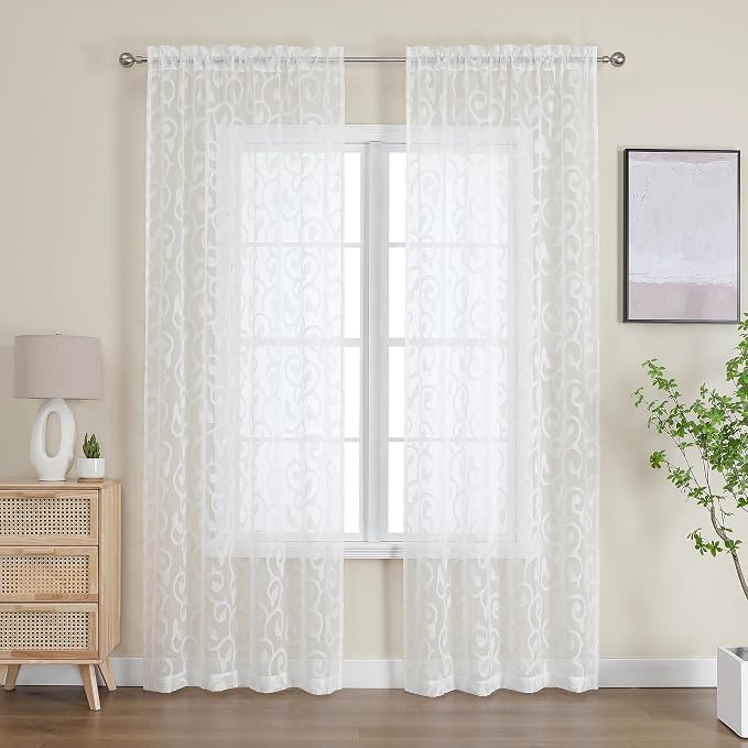OWENIE Furman Ivory Sheer Curtains 90 inches Long - Image 2