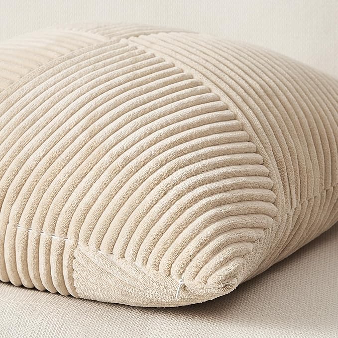 Topfinel 24x24 inches Euro Pillow Shams Set of 2 Tan Corduroy Decorative Throw - Image 5