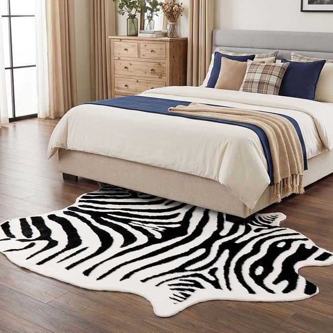 JONIYEAR Large Durable Faux Zebrahide Area Rug 4.9 x 6.56 Feet, Premium Zebra - Image 5