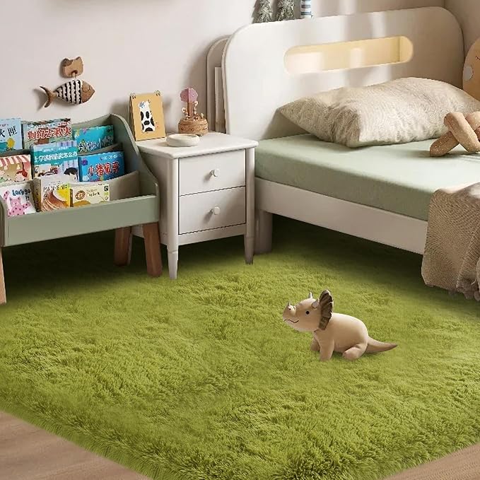 Green Area Rug for Bedroom: 3x5 Plush Shag Carpet-Modern Fuzzy Furry Soft Rugs - Image 6