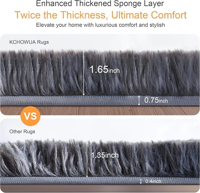 KICHOWUA Thick Area Rug Grey 6x9 Fluffy Shag - Image 3