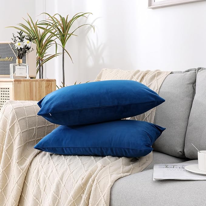 NiNi ALL Decorative Throw Pillow Covers Velvet 12x20 Inch Pack of 2 Blue - Image 3