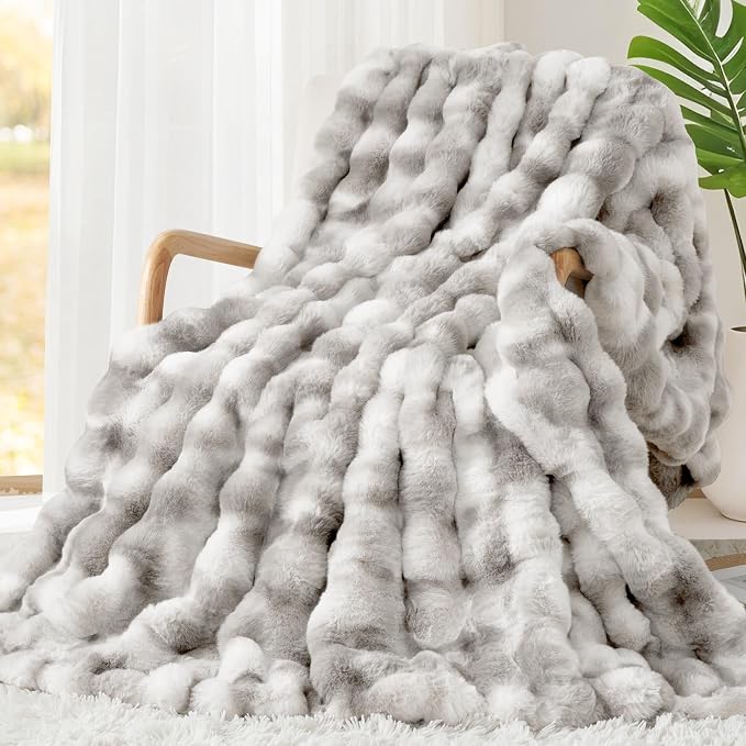 Touchat Luxury 1000GSM Rabbit Faux Fur Blanket, Super Heavy Warm Cozy Brown by TOUCHAT