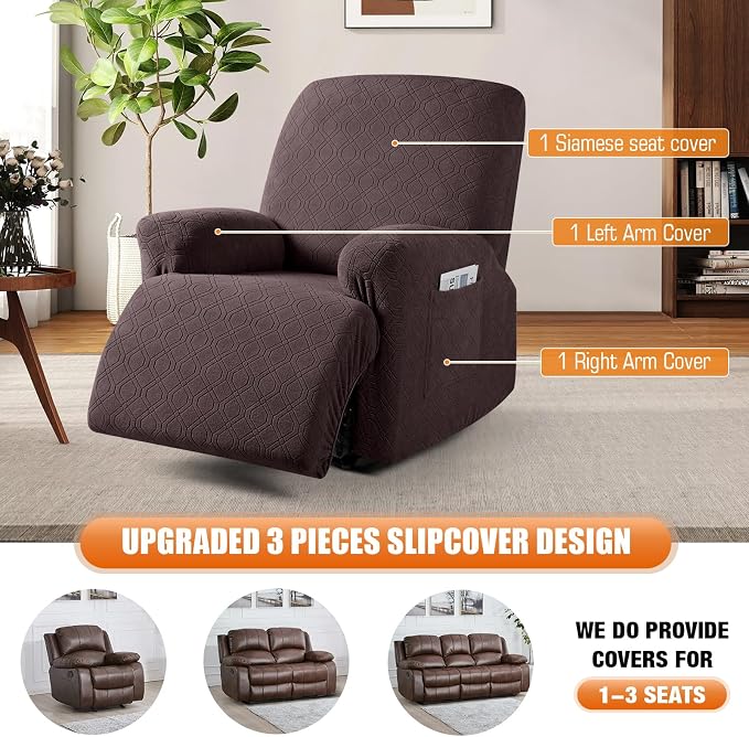 VANSOFY Recliner Chair Cover, 3-Pieces Stretch Recliner Covers - Image 4