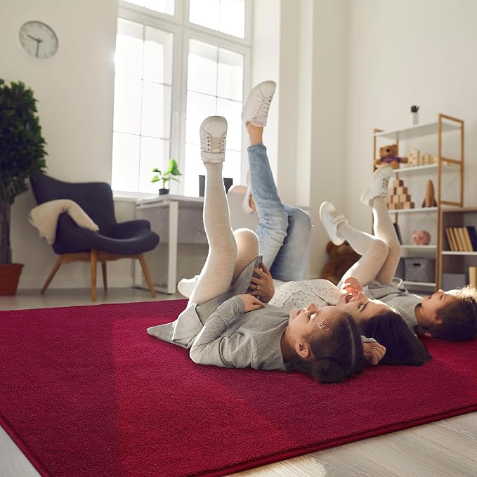 Soft Rugs for Living Room 4x6 Wine Red, Minimalist Area Rug for Bedroom Nursery - Image 2