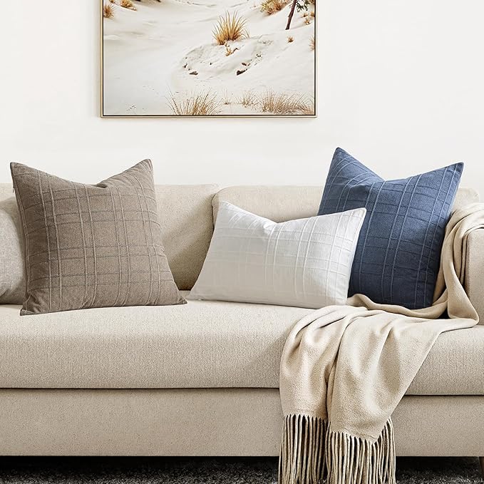 MIULEE Decorative Linen Check Throw Pillow Covers Neutral Farmhouse Vintage - Image 4