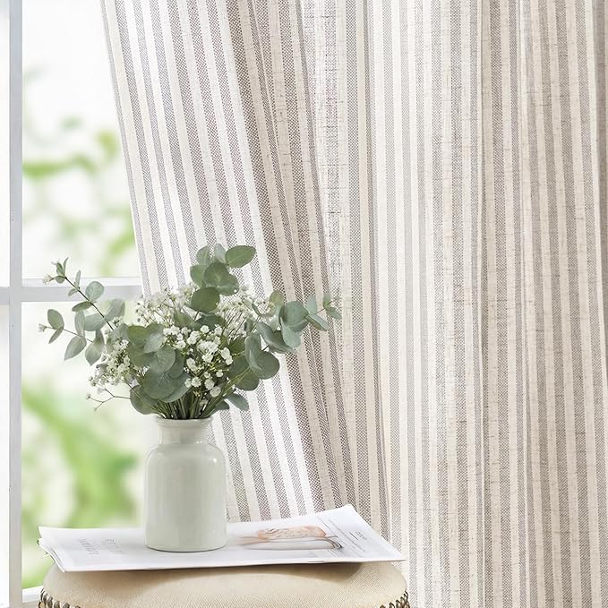 jinchan Linen Curtains for Living Room Taupe Grey on Beige Striped Curtains for by JINCHAN