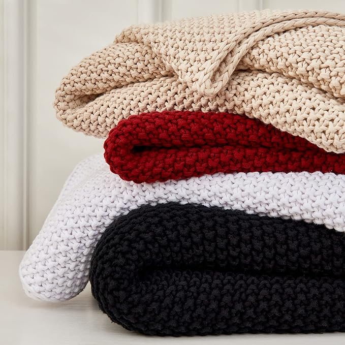 Chunky Cable Knit Throw Blanket Lightweight White 100% Organic Cotton Blanket - Image 7