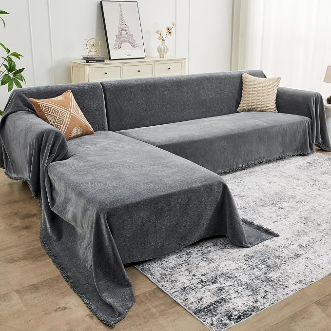 CAPALOCA Sectional Couch Covers, 2 Pieces Chenille Sofa Cover L Shaped Couch by CAPALOCA