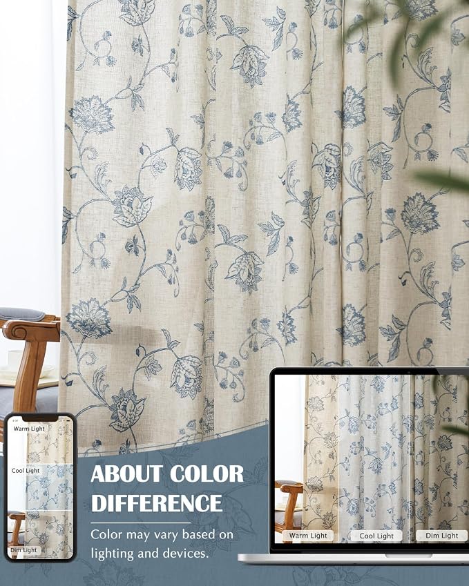 jinchan Linen Curtains Floral Curtain 84 Inch Length - Image 7