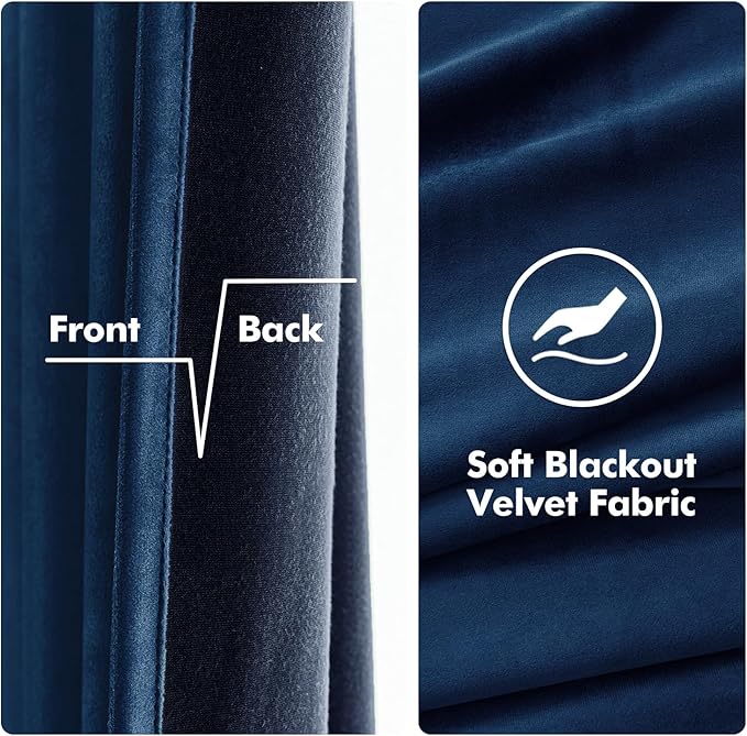 MIULEE Elegant Velvet Curtains Navy Blue Grommet Curtains Thermal Insulated - Image 3
