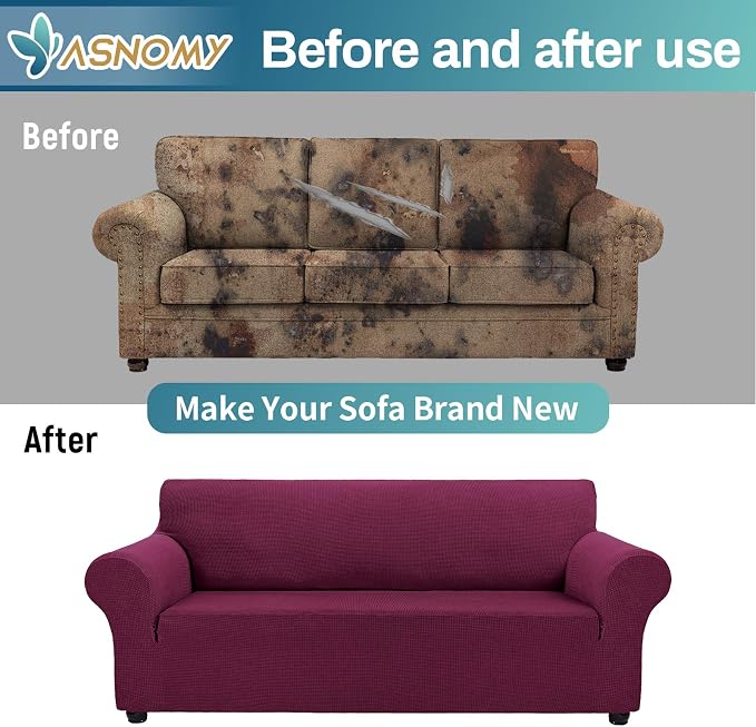 Asnomy Couch Covers for 3 Cushion Couch Stretch Sofa Covers Slipcovers - Image 6