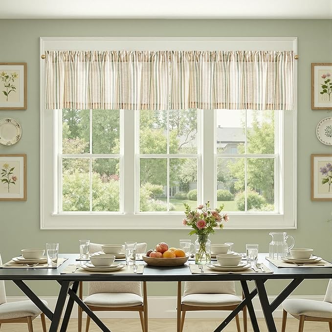 jinchan Valance Curtain Linen Textured Striped Window Curtain - Image 5