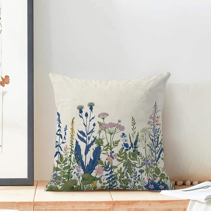 AEIOAE Navy Blue Teal Pillow Covers 22x22 Inch Set of 2, Spring Wildflower - Image 3