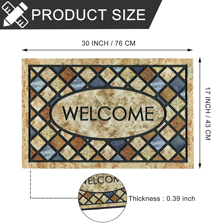 CHICHIC Blue Welcome Door Mat 17x 30 Inch Front Doormat Outdoors - Image 3