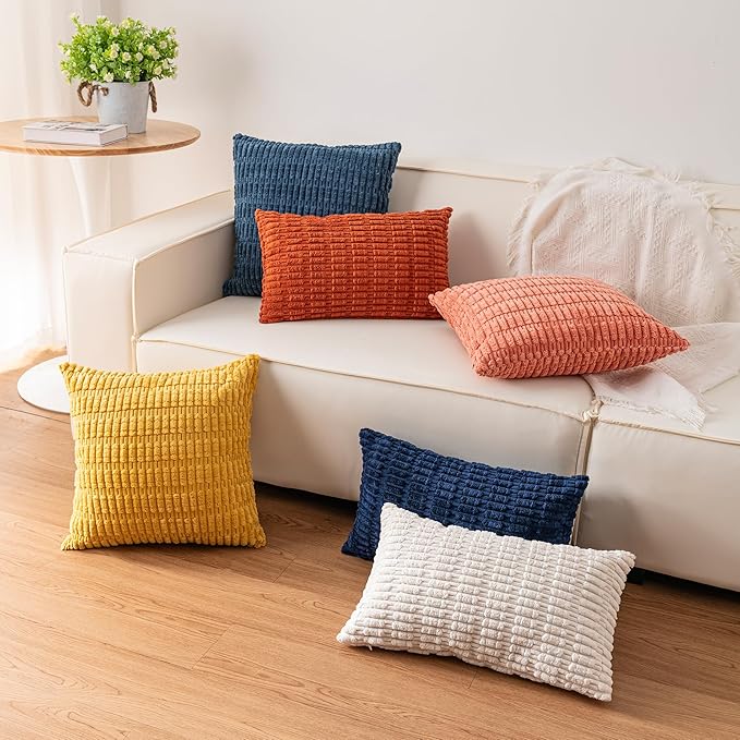 Pack of 2 Corduroy Decorative Throw Pillow Covers 20x20 InchSoft Striped Pillow - Image 7