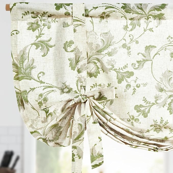jinchan Tie Up Valance Curtain Floral Linen by JINCHAN