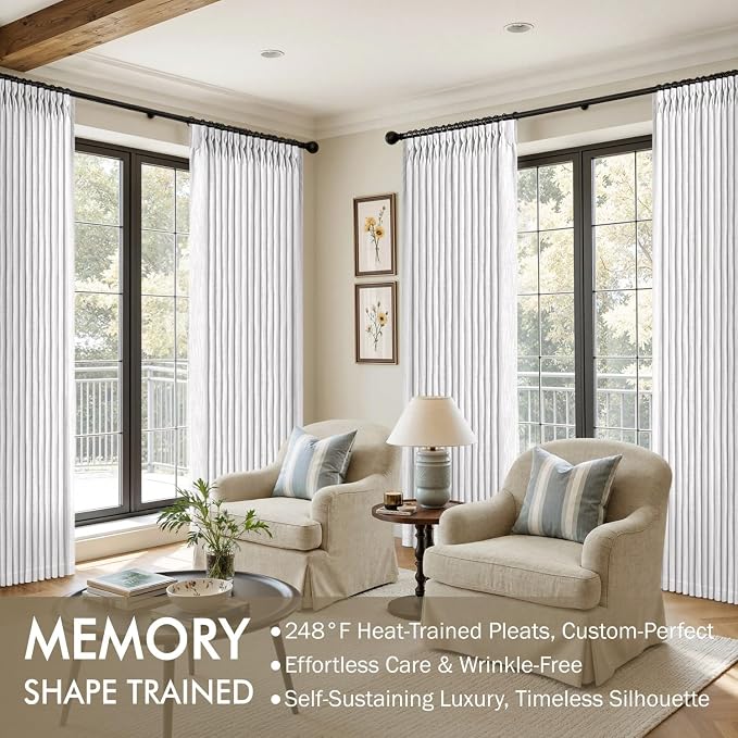 MIULEE Pinch Pleated White Thick Linen Curtains 90 Inches Long 2 Panels - Image 2
