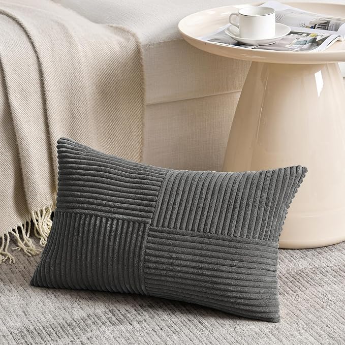 Fancy Homi 2 Packs Dark Gray Long Lumbar Decorative Throw Pillow Covers 16x24 - Image 2