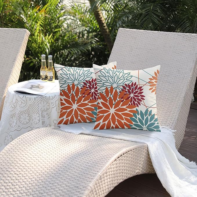 DFXSZ Orange and Red Floral Pillow Covers 16x16 Set of 2 Outdoor Waterproof - Image 5
