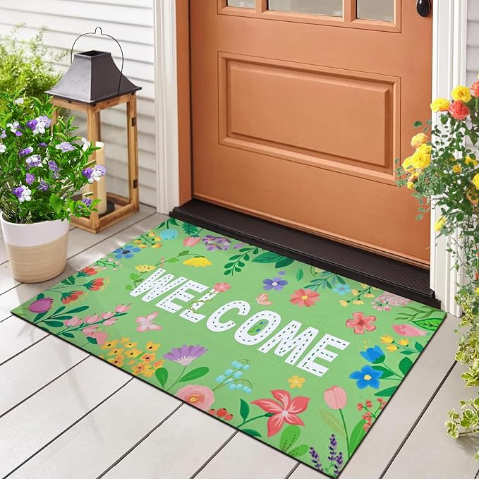 Likiyol Floral Door Mat Outside Entrance, Colorful Flower Welcome Mat Front - Image 8